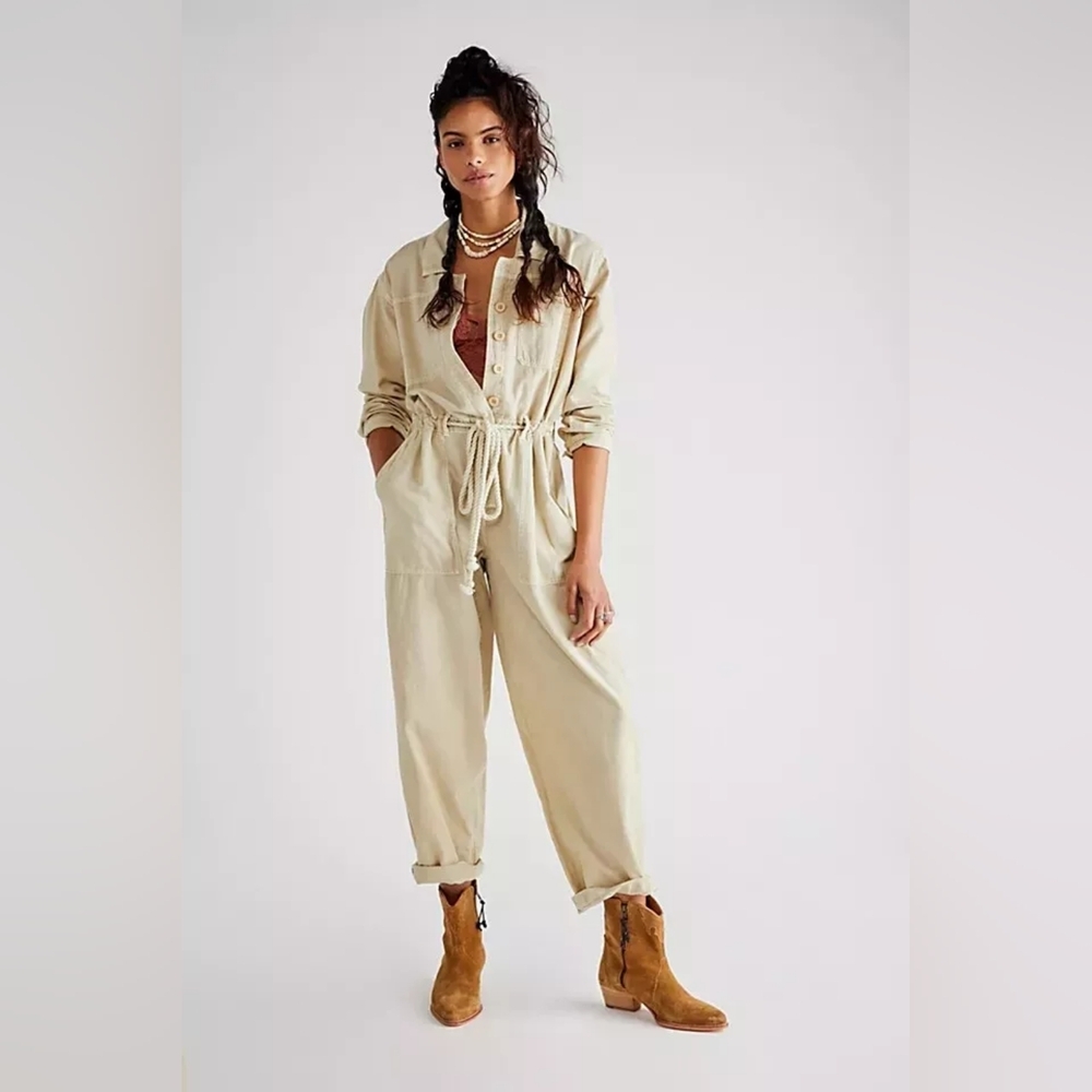 Free People Women's Cream Jumpsuit